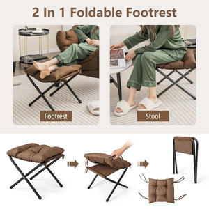 Modern Accent Sofa Chair with Folding Footrest and Side Pocket-Brown view 7