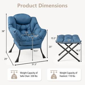 Modern Accent Sofa Chair with Folding Footrest and Side Pocket-Navy view 4
