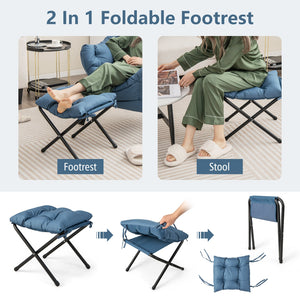 Modern Accent Sofa Chair with Folding Footrest and Side Pocket-Navy view 7