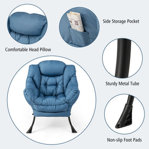 Modern Accent Sofa Chair with Folding Footrest and Side Pocket-Navy view 9