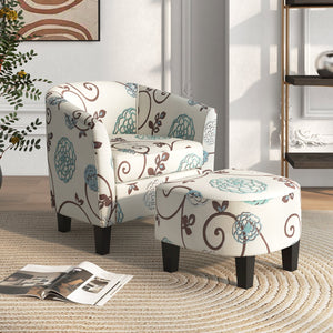 Modern Accent Tub Chair and Ottoman Set with Fabric Upholstered-Beige view 2