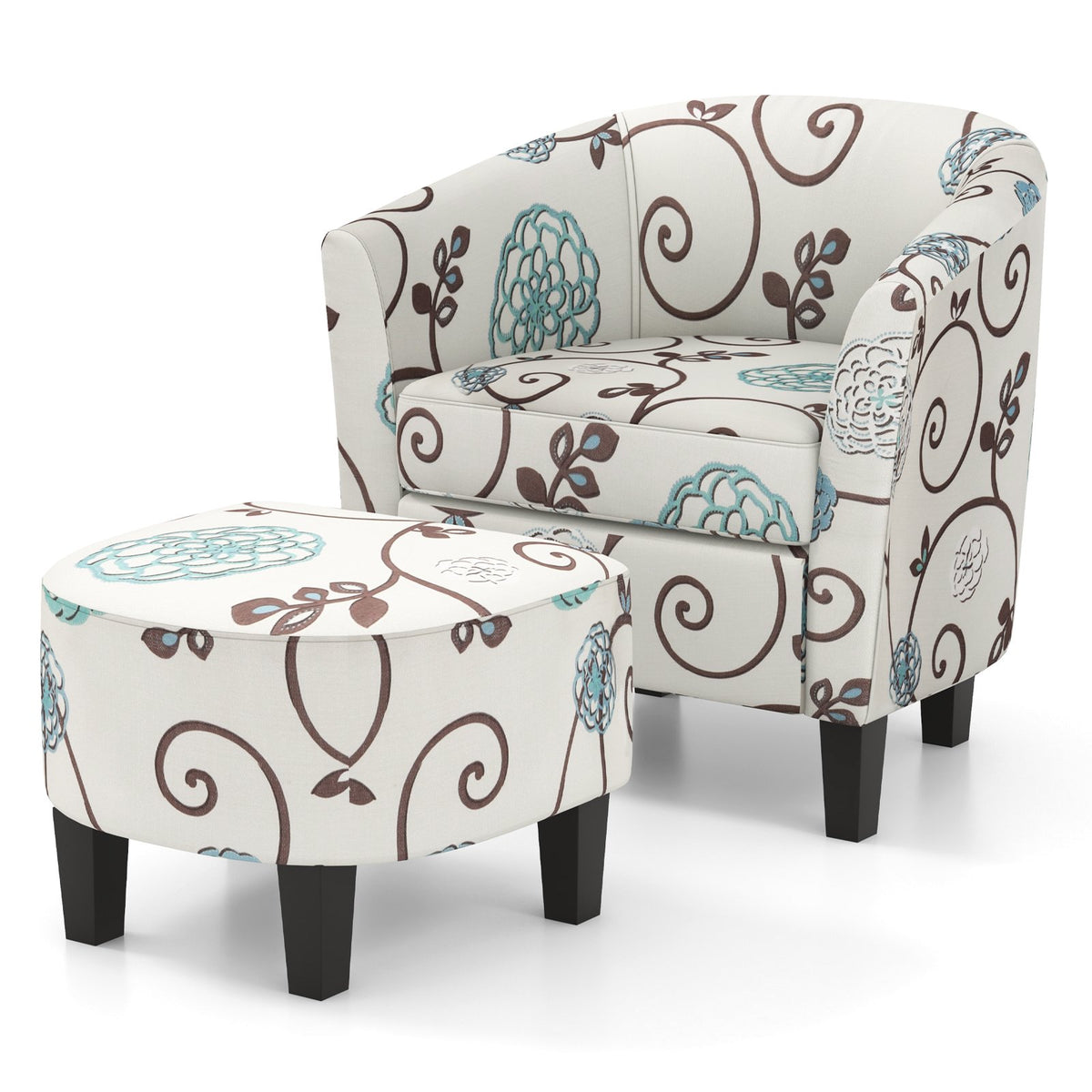 Modern Accent Tub Chair and Ottoman Set with Fabric Upholstered-Beige view 4