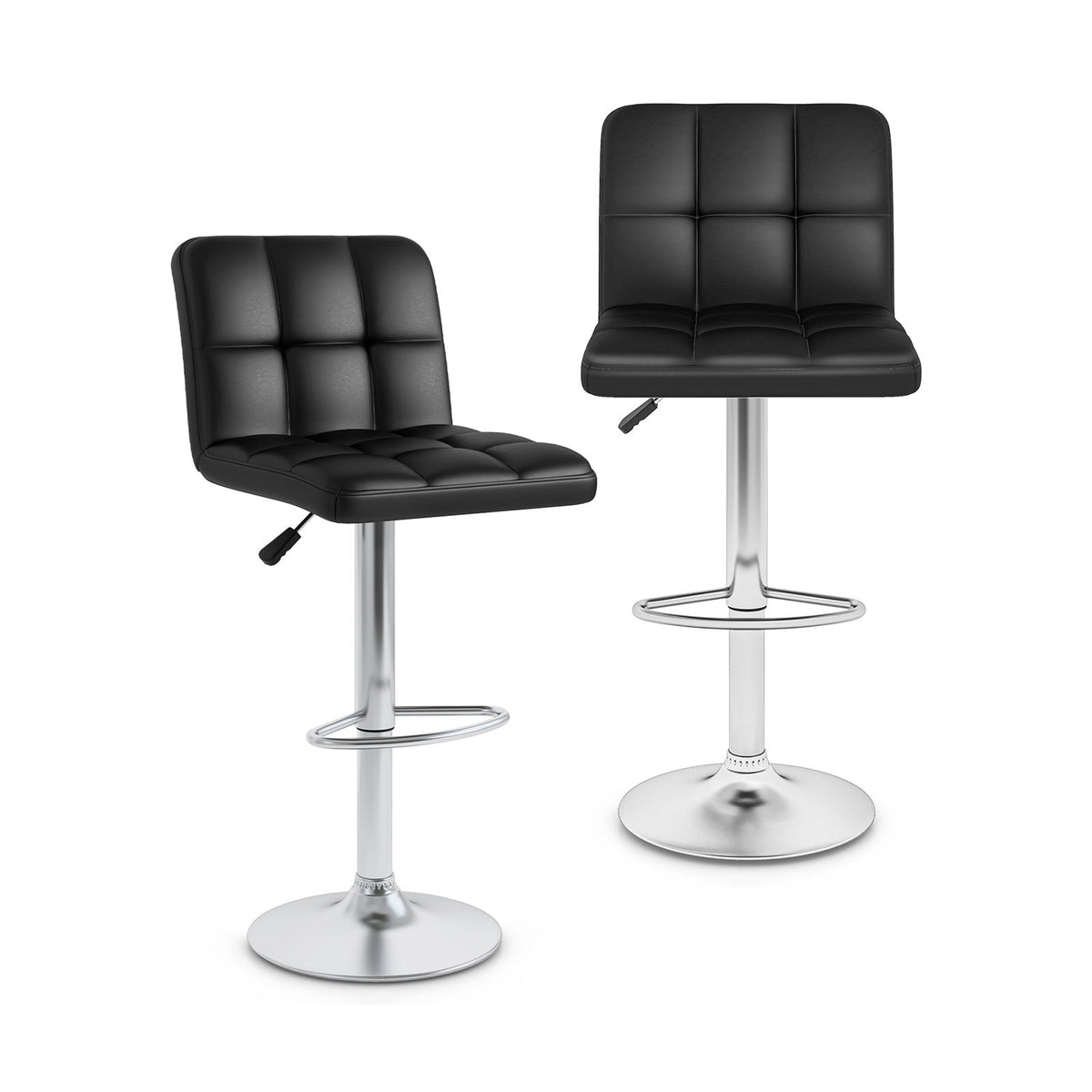 Modern Bat Stools Set of 2 with Back and Heavy-duty Metal Base and Footrest-Black