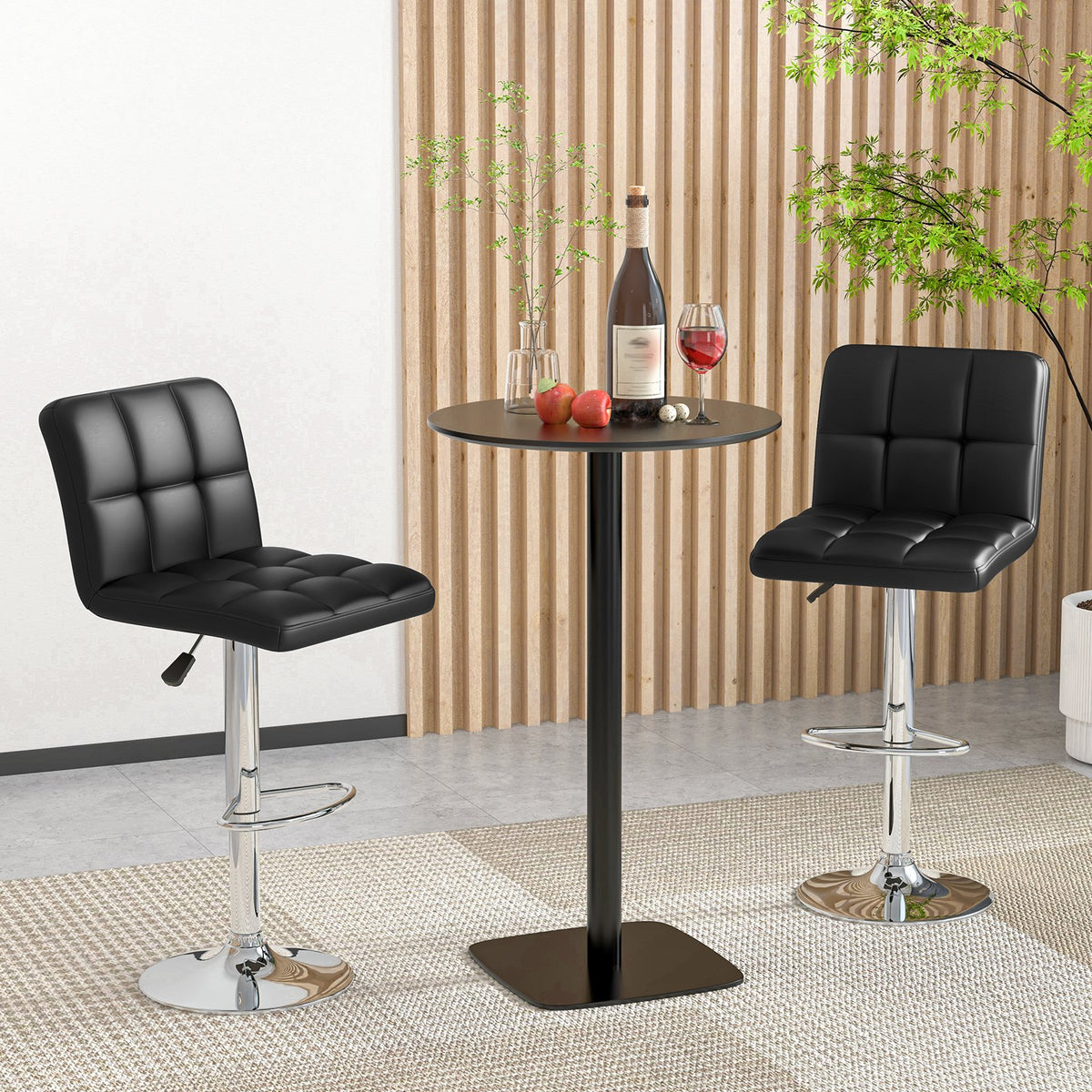 Modern Bat Stools Set of 2 with Back and Heavy-duty Metal Base and Footrest-Black view 2