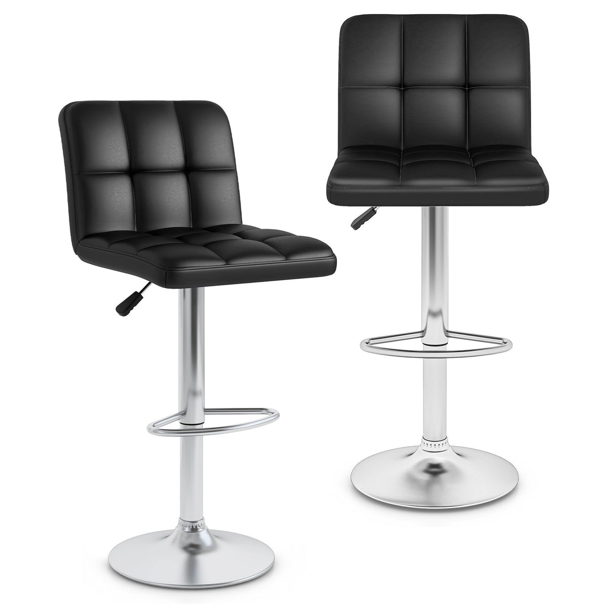 Modern Bat Stools Set of 2 with Back and Heavy-duty Metal Base and Footrest-Black view 4