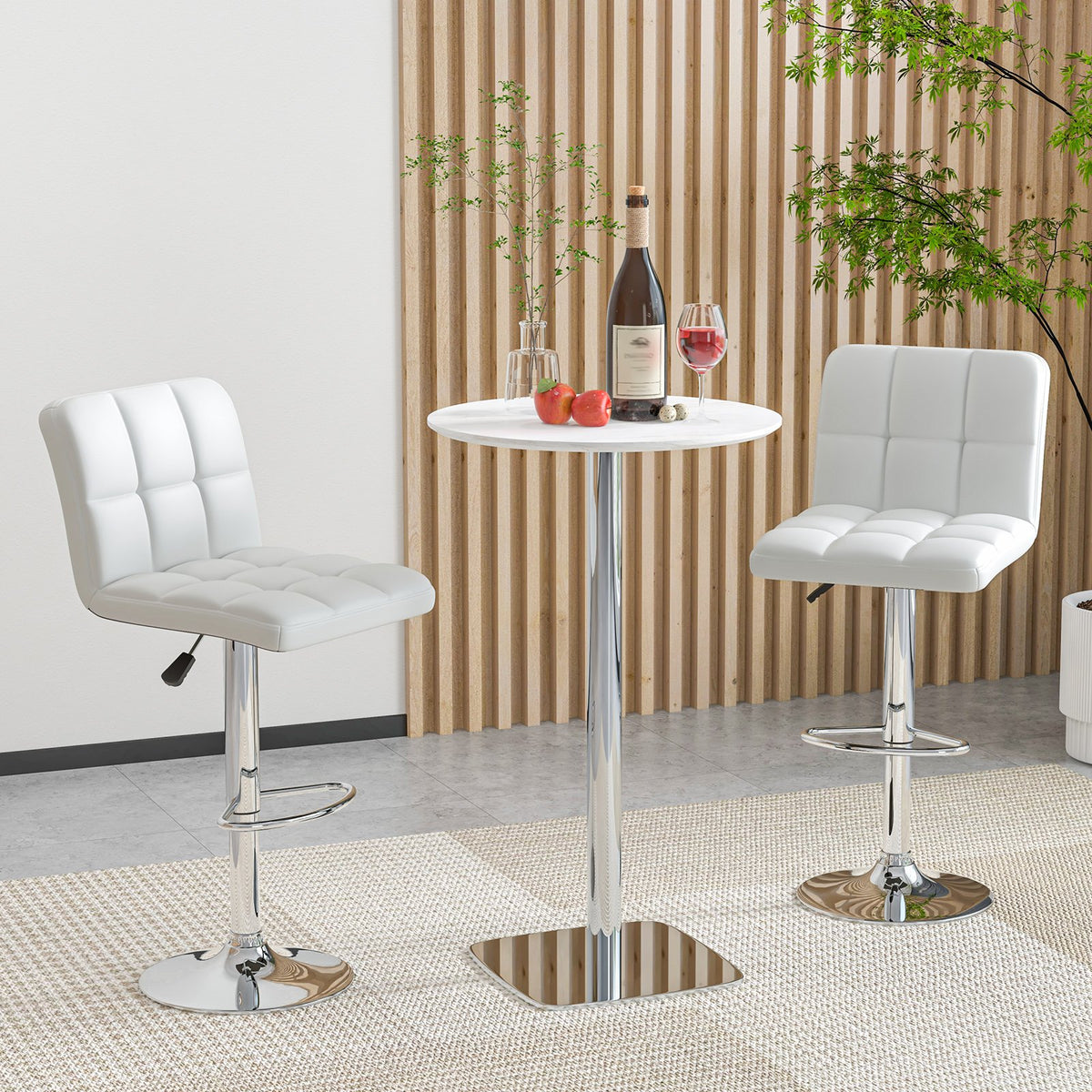 Modern Bat Stools Set of 2 with Back and Heavy-duty Metal Base and Footrest-White view 2