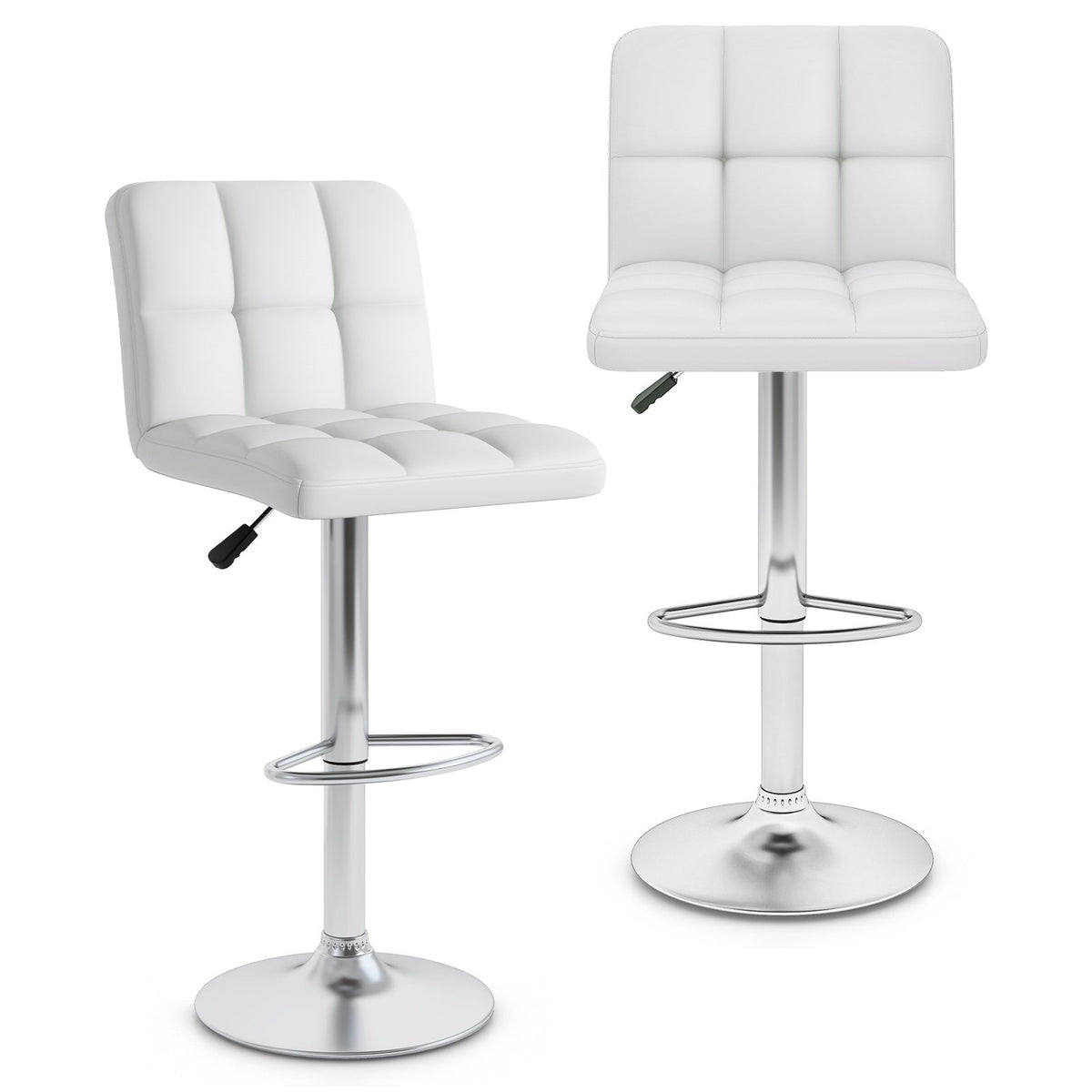 Modern Bat Stools Set of 2 with Back and Heavy-duty Metal Base and Footrest-White view 4