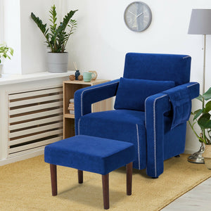 Modern Berber Fleece Single Sofa Chair with Ottoman and Waist Pillow-Blue view 3