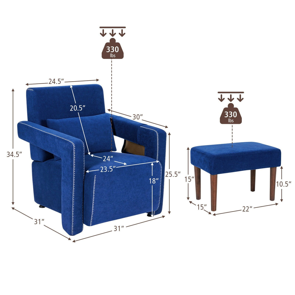 Modern Berber Fleece Single Sofa Chair with Ottoman and Waist Pillow-Blue view 5