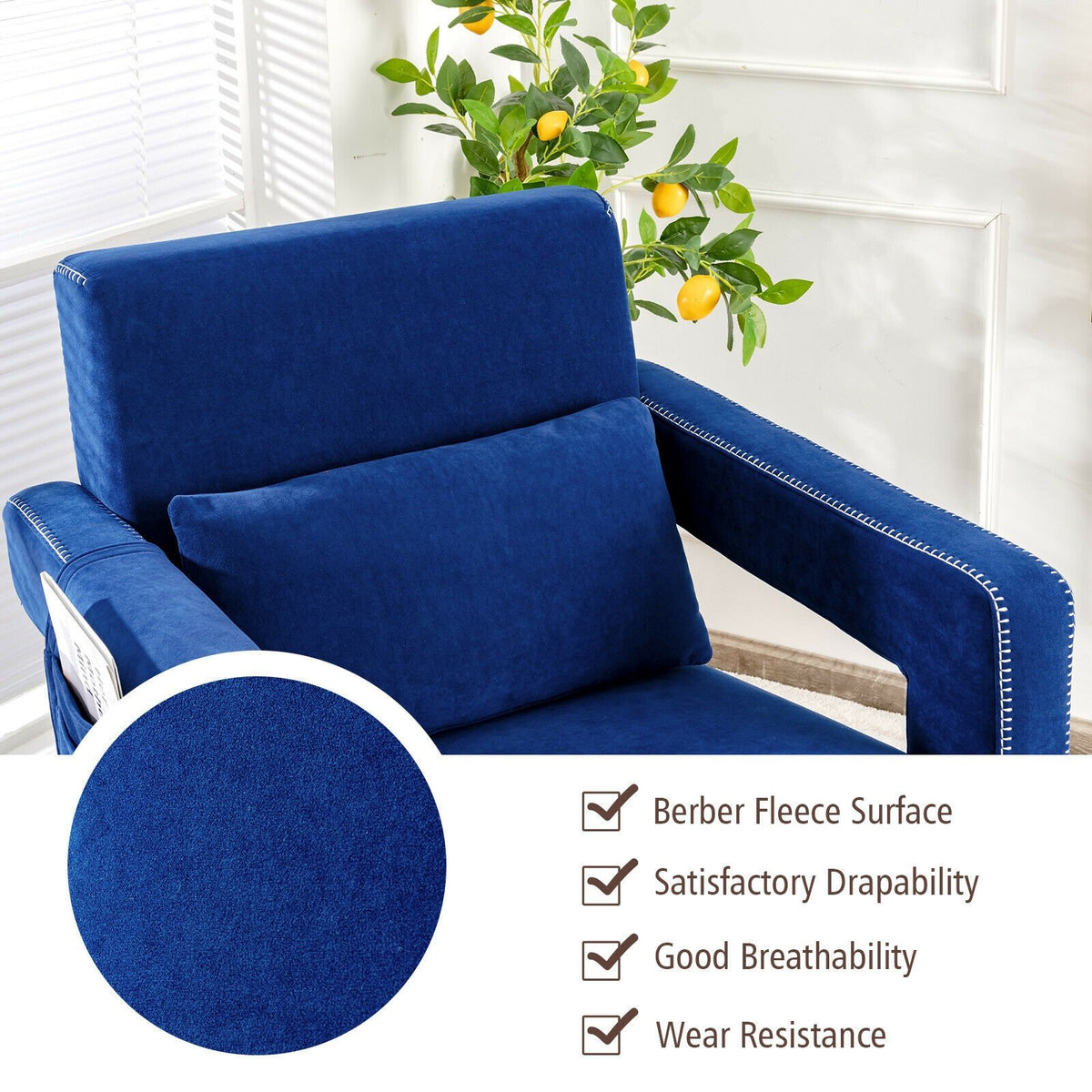Modern Berber Fleece Single Sofa Chair with Ottoman and Waist Pillow-Blue view 7