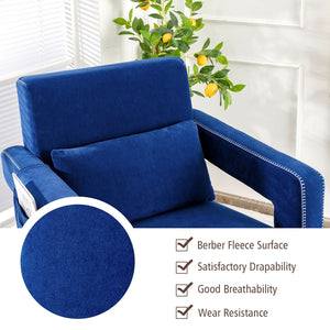 Modern Berber Fleece Single Sofa Chair with Ottoman and Waist Pillow-Blue view 7