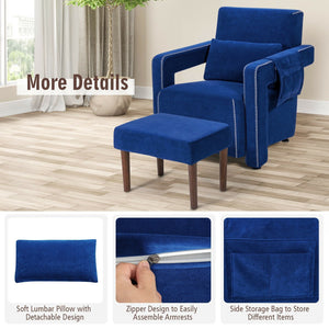 Modern Berber Fleece Single Sofa Chair with Ottoman and Waist Pillow-Blue view 9