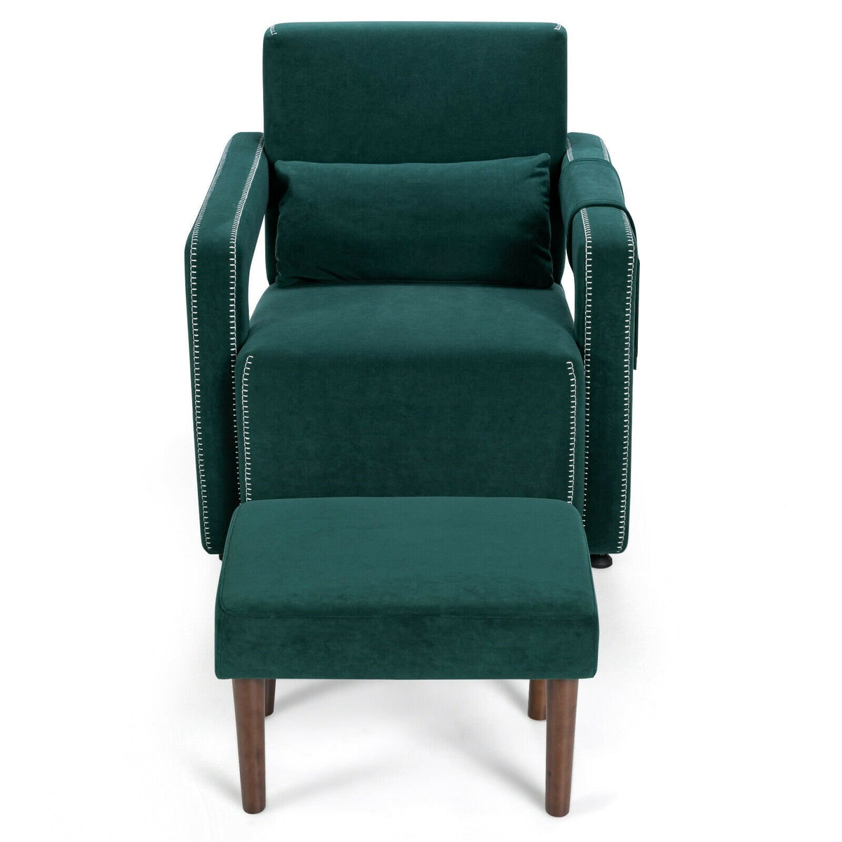 Modern Berber Fleece Single Sofa Chair with Ottoman and Waist Pillow-Green view 4