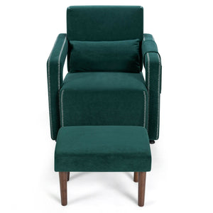Modern Berber Fleece Single Sofa Chair with Ottoman and Waist Pillow-Green view 4