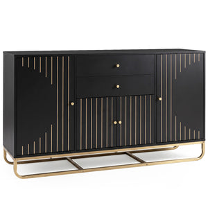 Modern Buffet Sideboard Cabinet w/ 2 Drawers & Adjustable Shelves for Dining Room-Black