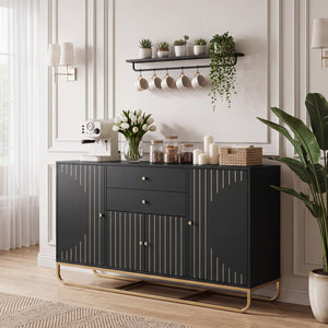 Modern Buffet Sideboard Cabinet w/ 2 Drawers & Adjustable Shelves for Dining Room-Black view 3