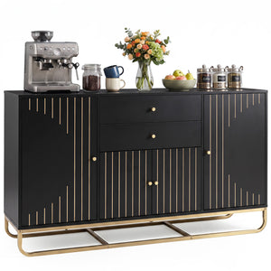 Modern Buffet Sideboard Cabinet w/ 2 Drawers & Adjustable Shelves for Dining Room-Black view 4