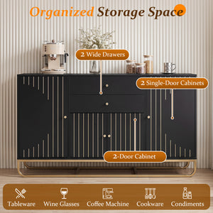 Modern Buffet Sideboard Cabinet w/ 2 Drawers & Adjustable Shelves for Dining Room-Black view 7