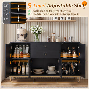 Modern Buffet Sideboard Cabinet w/ 2 Drawers & Adjustable Shelves for Dining Room-Black view 8