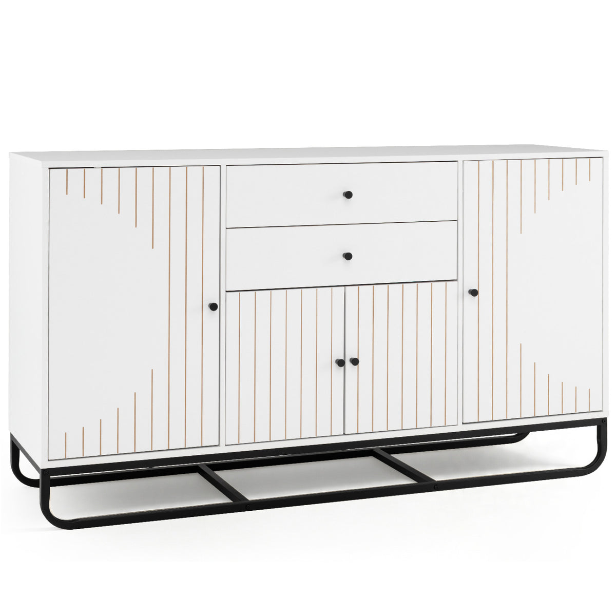 Modern Buffet Sideboard Cabinet w/ 2 Drawers & Adjustable Shelves for Dining Room-White