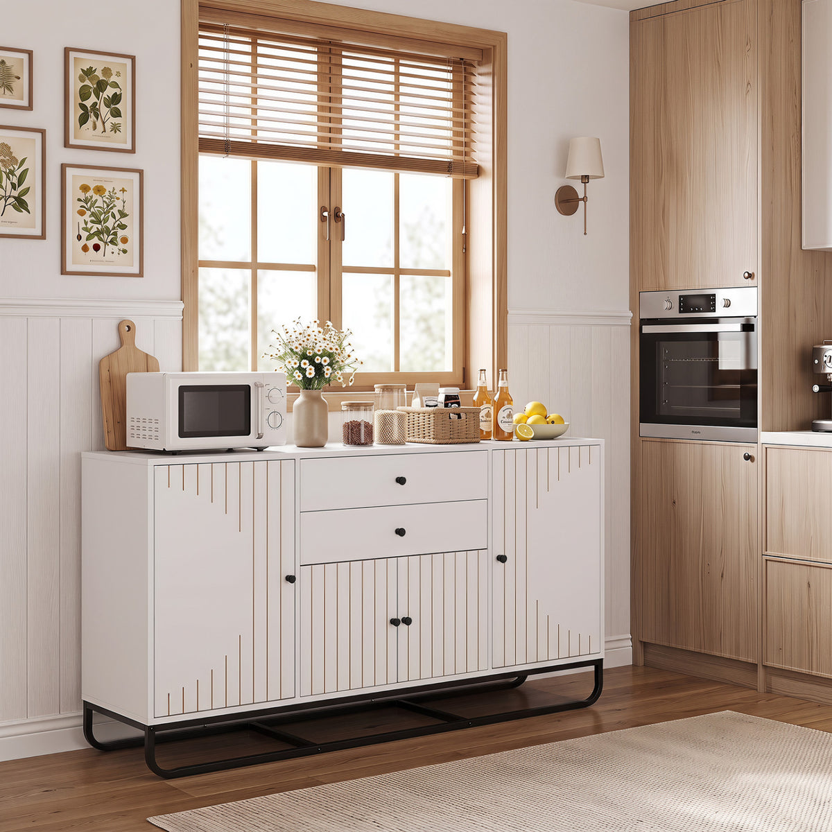 Modern Buffet Sideboard Cabinet w/ 2 Drawers & Adjustable Shelves for Dining Room-White view 2