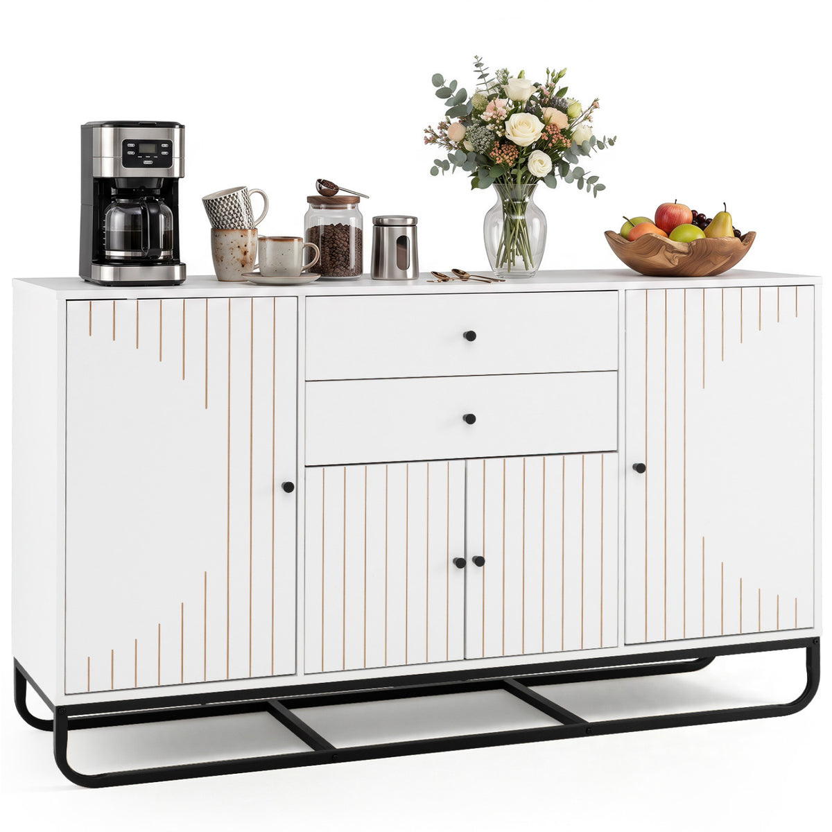 Modern Buffet Sideboard Cabinet w/ 2 Drawers & Adjustable Shelves for Dining Room-White view 4