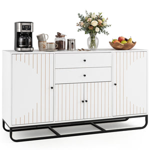 Modern Buffet Sideboard Cabinet w/ 2 Drawers & Adjustable Shelves for Dining Room-White view 4