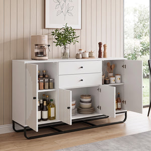 Modern Buffet Sideboard Cabinet w/ 2 Drawers & Adjustable Shelves for Dining Room-White view 6
