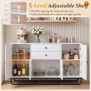 Modern Buffet Sideboard Cabinet w/ 2 Drawers & Adjustable Shelves for Dining Room-White view 8