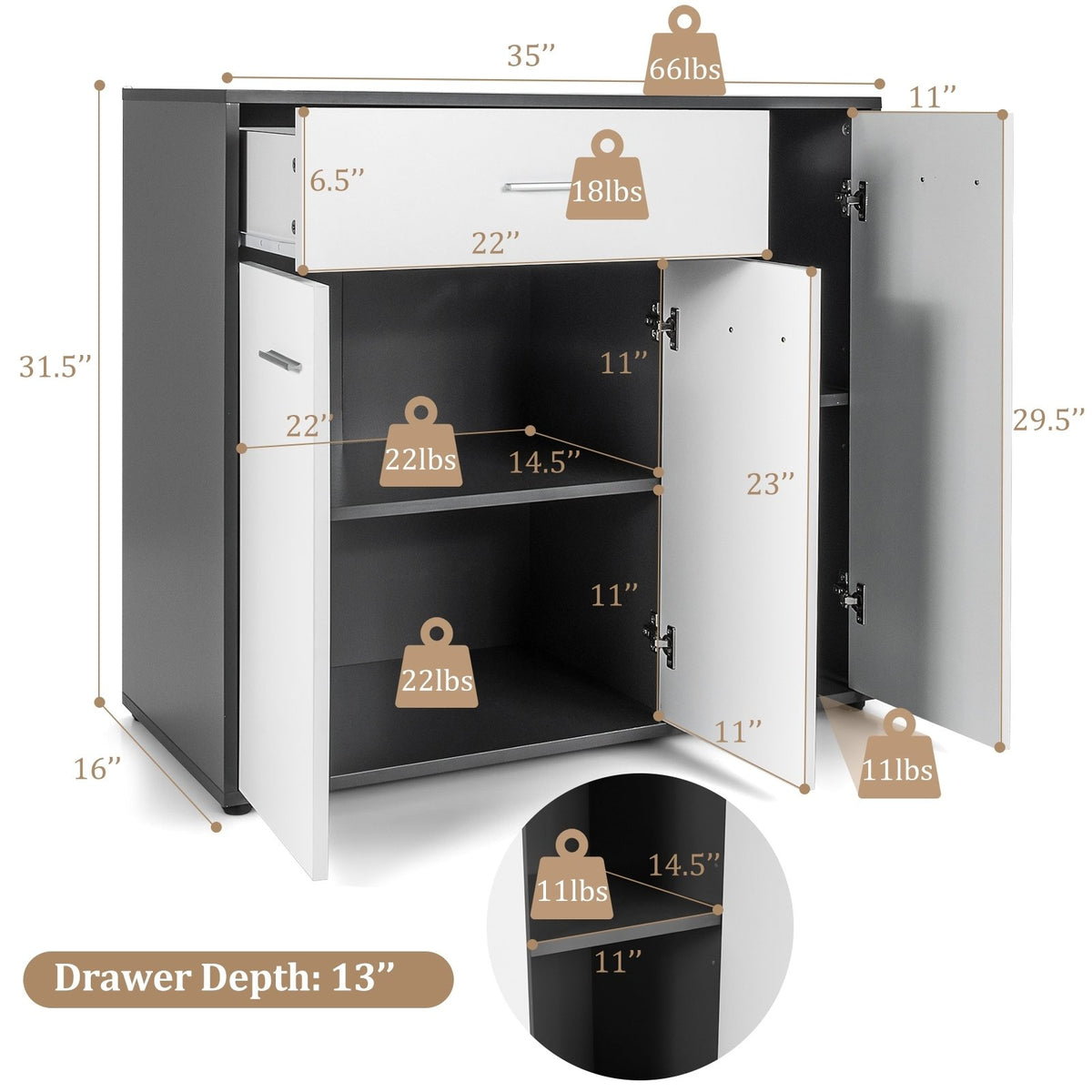 Buffet Sideboard Storage Cabinet with Spacious Table Top view 4