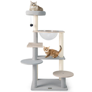 Modern Cat Tree 44 Inch Multi-level Cat Tower with Removable Padded Top Perch-Natural view 4