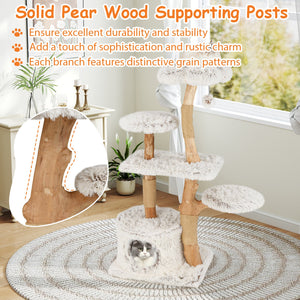 Modern Cat Tree 53 Inch Tall Natural Branch Wooden Cat Tower with Jute Scratching Posts-White view 6