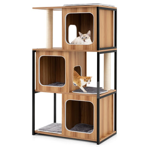 Modern Cat Tree Cat House with Metal Frame and Scratching Posts-Natural view 4
