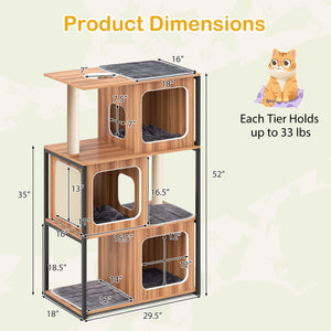 Modern Cat Tree Cat House with Metal Frame and Scratching Posts-Natural view 5