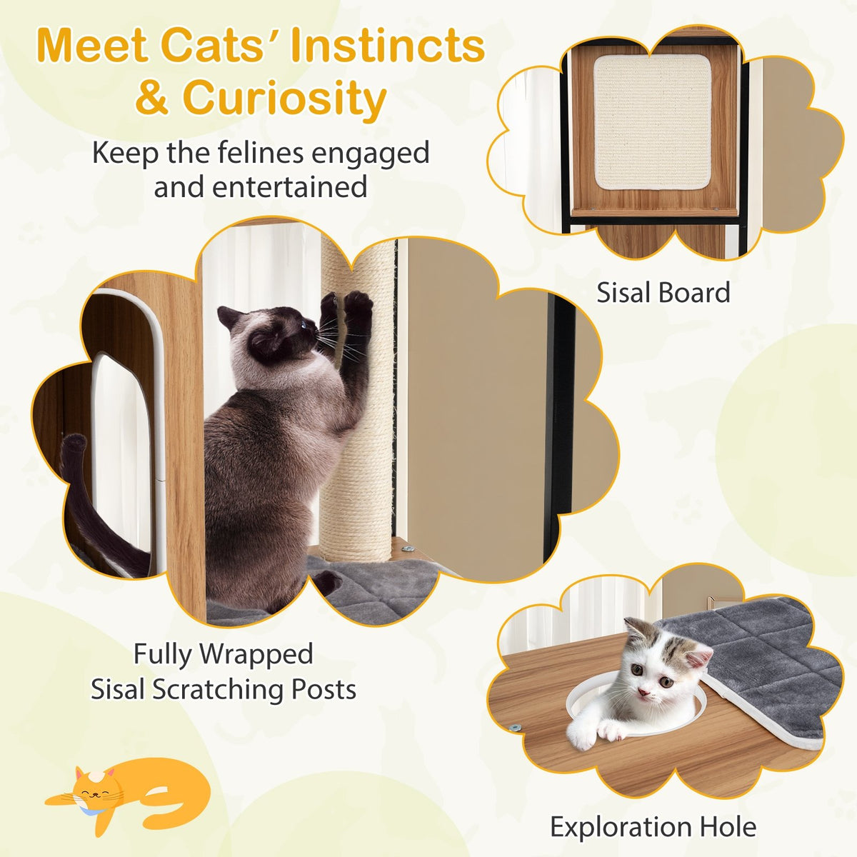 Modern Cat Tree Cat House with Metal Frame and Scratching Posts-Natural view 8
