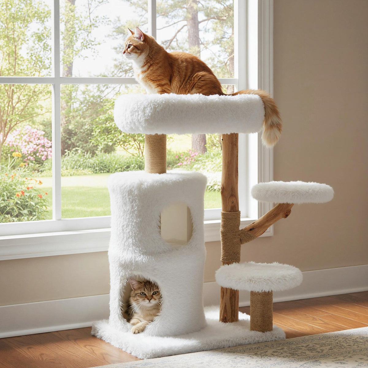 Modern Cat Tree for Indoor Cats 30.5 Cat Tower with Real Solid Wood Branches-White view 3