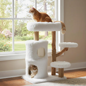 Modern Cat Tree for Indoor Cats 30.5 Cat Tower with Real Solid Wood Branches-White view 3