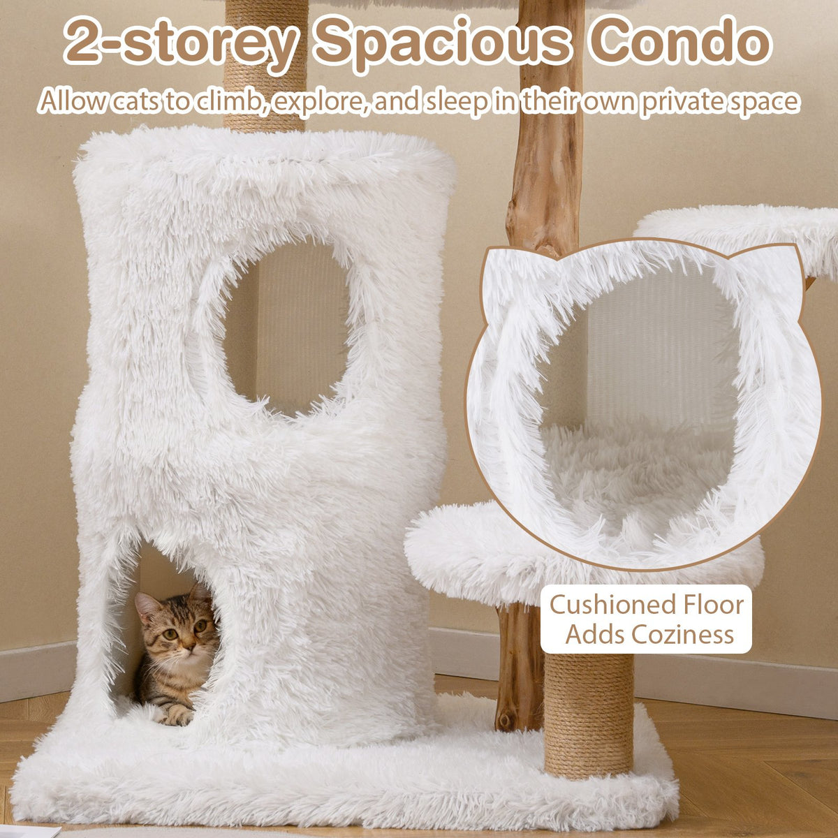 Modern Cat Tree for Indoor Cats 30.5 Cat Tower with Real Solid Wood Branches-White view 6