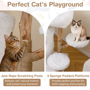 Modern Cat Tree for Indoor Cats 30.5 Cat Tower with Real Solid Wood Branches-White view 8
