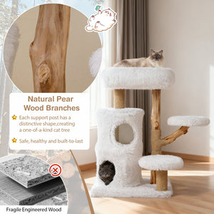 Modern Cat Tree for Indoor Cats 30.5 Cat Tower with Real Solid Wood Branches-White view 9
