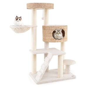 Modern Cat Tree for Indoor Cats with Cattail Fluff Condo and Top Perch-Natural view 4