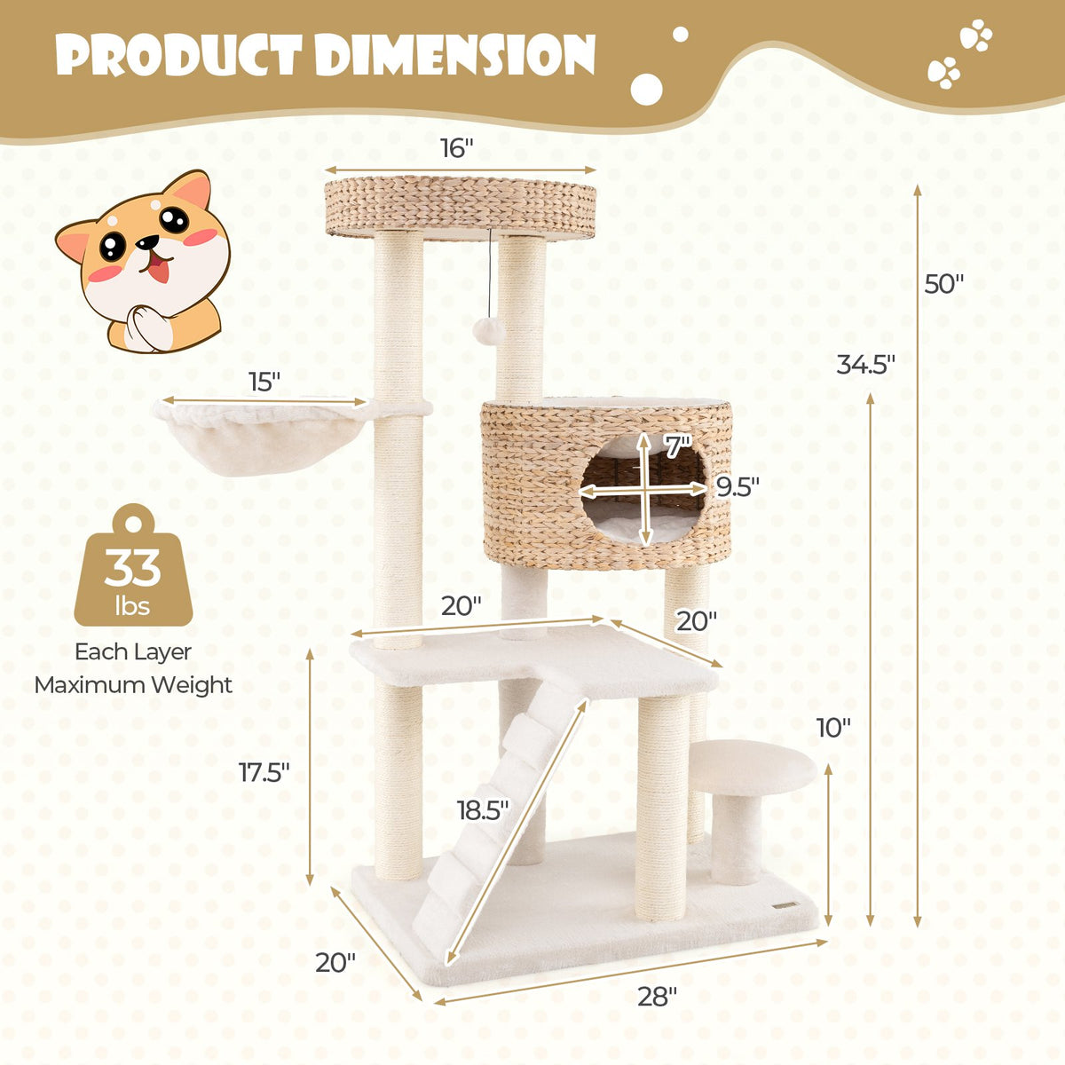 Modern Cat Tree for Indoor Cats with Cattail Fluff Condo and Top Perch-Natural view 5