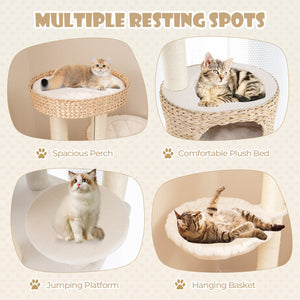 Modern Cat Tree for Indoor Cats with Cattail Fluff Condo and Top Perch-Natural view 7