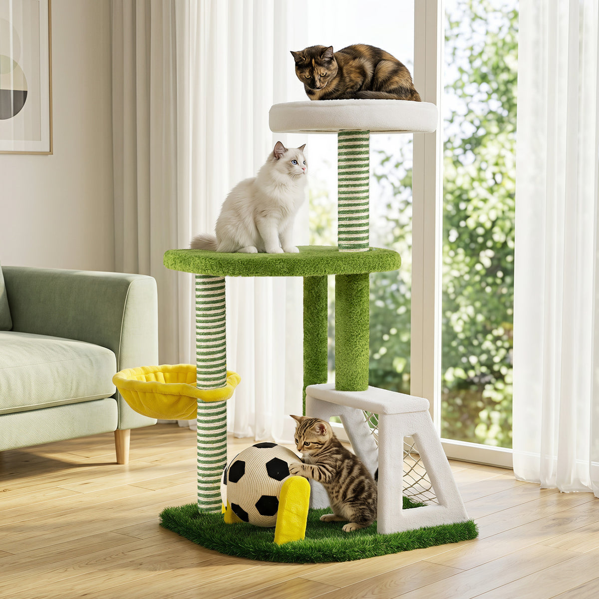 Modern Cat Tree for Indoor Kittens Multi-level Cat Tower with Perches-Green view 2