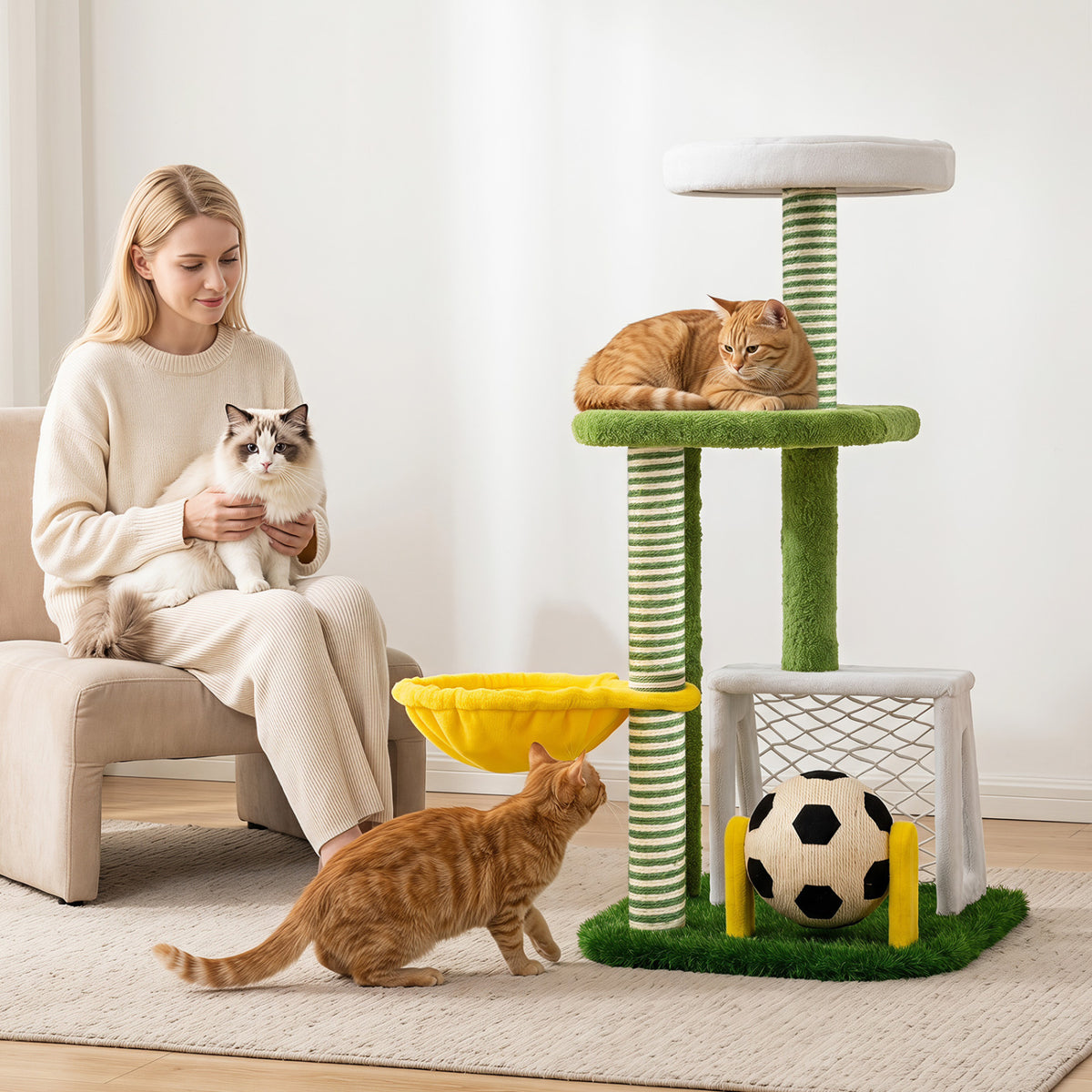 Modern Cat Tree for Indoor Kittens Multi-level Cat Tower with Perches-Green view 3