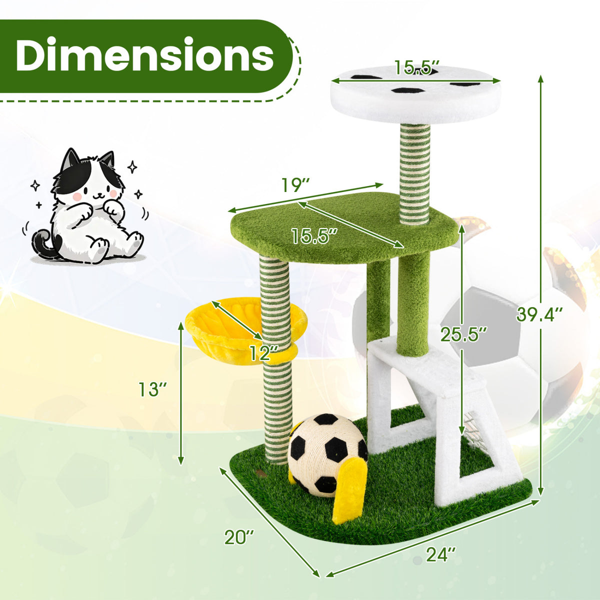 Modern Cat Tree for Indoor Kittens Multi-level Cat Tower with Perches-Green view 5