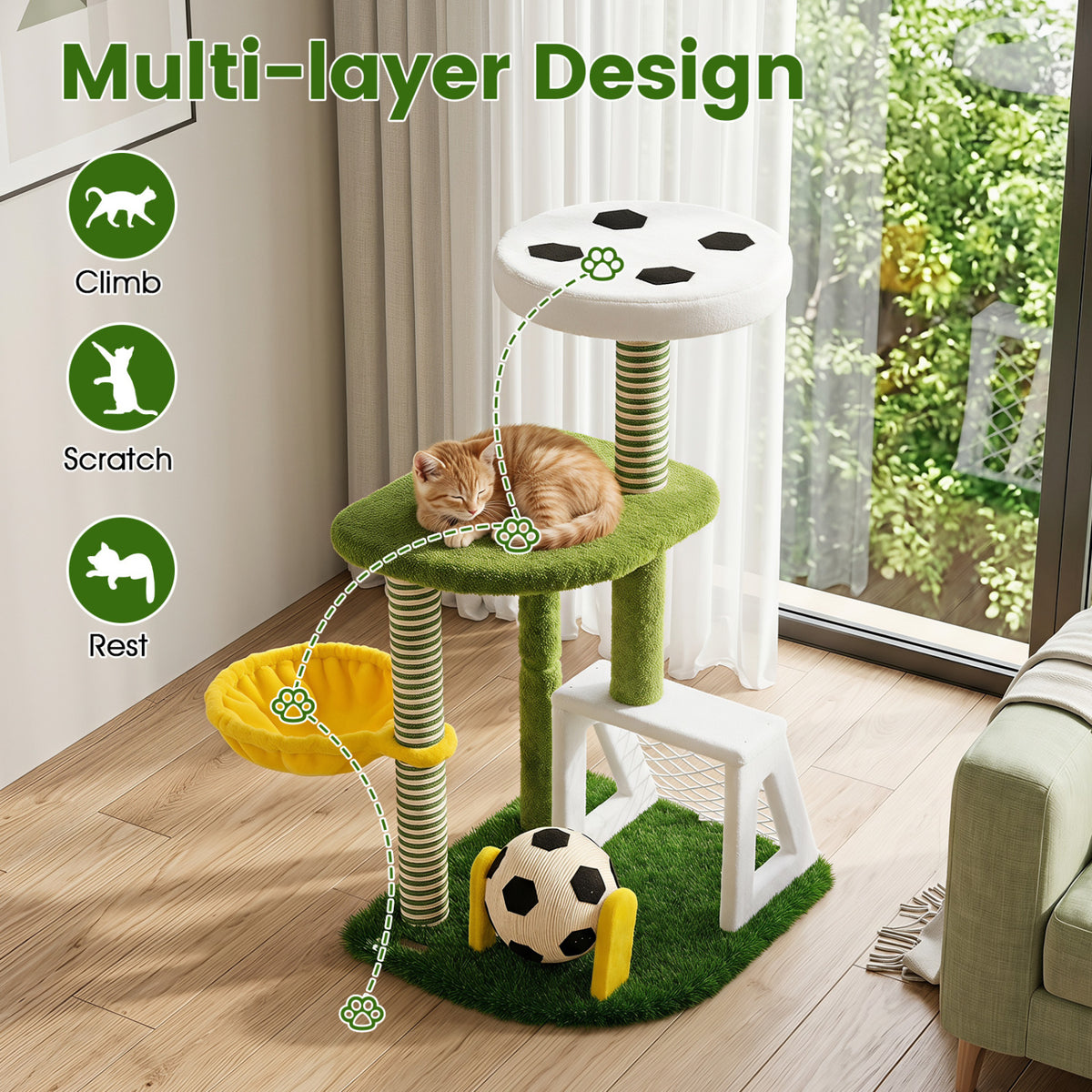 Modern Cat Tree for Indoor Kittens Multi-level Cat Tower with Perches-Green view 6