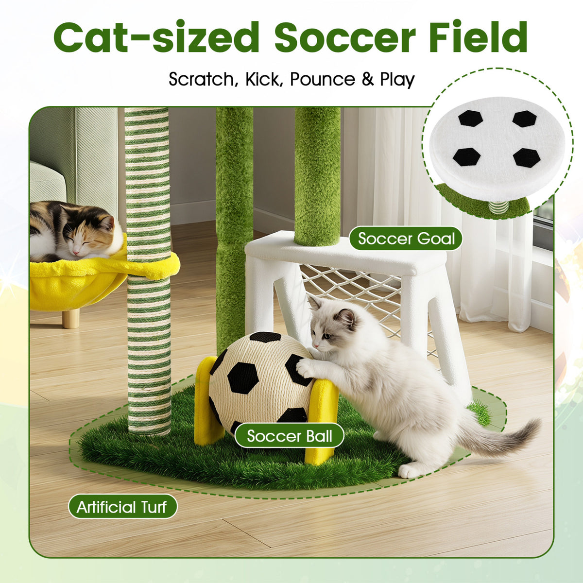 Modern Cat Tree for Indoor Kittens Multi-level Cat Tower with Perches-Green view 7