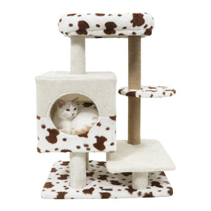 Modern Cat Tree Indoor Cat Tower with Wide Upholstered Perch and 2-Entrance Cat Condo-White view 4