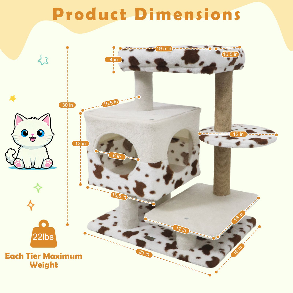 Modern Cat Tree Indoor Cat Tower with Wide Upholstered Perch and 2-Entrance Cat Condo-White view 5